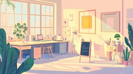 Fototapeta premium Pastel-toned interior of a sunlit art .