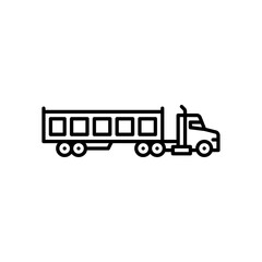 dump truck with trailer outline icon. dump truck black line illustration.