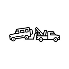 Fototapeta premium tow truck outline icon. towing a car black line illustration.