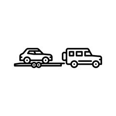 truck with car trailer outline icon. car trailer black line illustration.