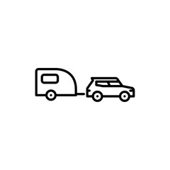 Fototapeta premium car with camper trailer outline icon. camper trailer black line illustration.