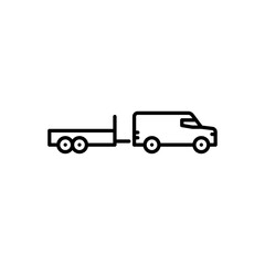 van with equipment trailer outline icon. equipment trailer black line illustration.