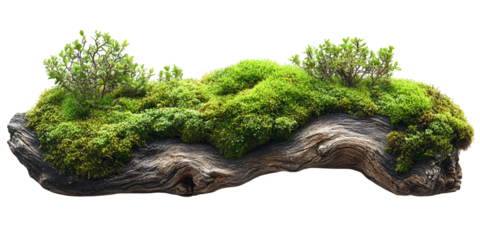 Mossy log nature background for terrarium and garden design element isolated on transparent background