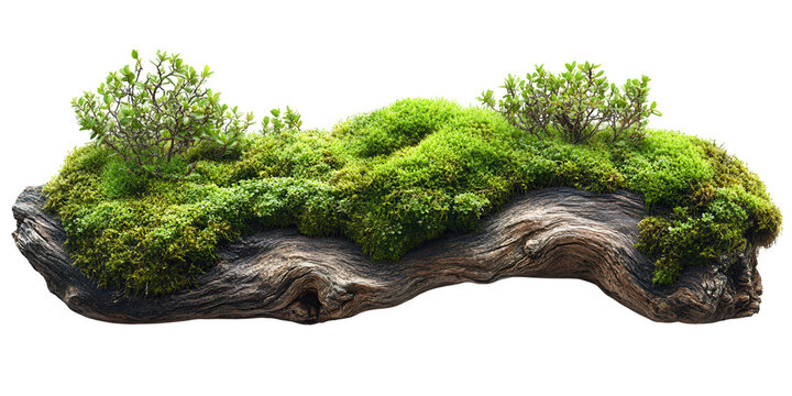 Mossy log nature background for terrarium and garden design element isolated on transparent background