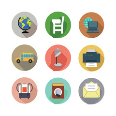 Flat Design Style School And Education Icons On Circular Backgrounds Illustration