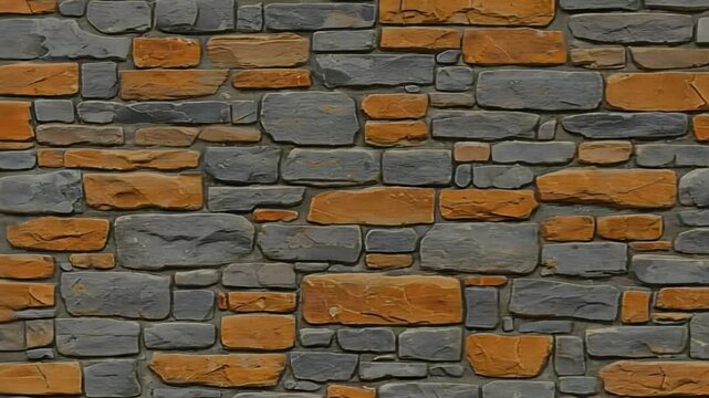 Stone wall texture background for design and decoration gray and orange stone wall cladding pattern