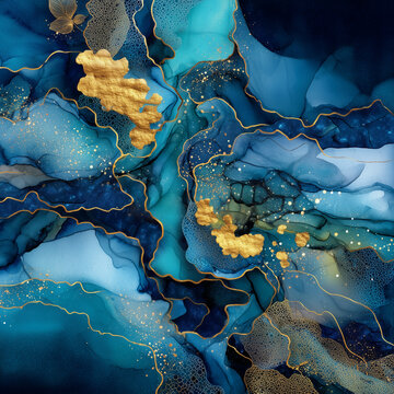 Blue and Gold Fluid Texture