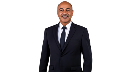 Smiling Arab Businessman Posing in Dark Suit, cut out transparent