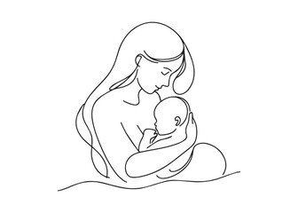 Mother holding her baby Continuous line art drawing Vector
