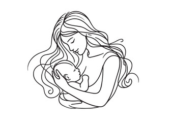 Mother holding her baby Continuous line art drawing Vector