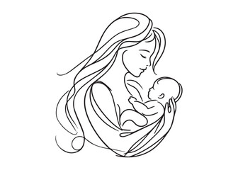 Mother holding her baby Continuous line art drawing Vector