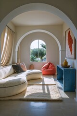 Generative AI, Mediterranean Modern Living Room with Textural Decor