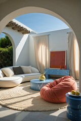 Generative AI, Mediterranean Modern Living Room with Textural Decor