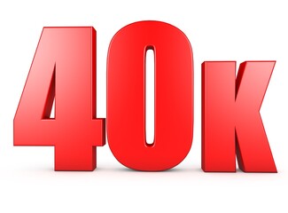 3d 40k rendering illustration isolated with Red Color on white background. 3d Text isolated.