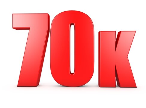 3d 70k rendering illustration isolated with Red Color on white background. 3d Text isolated.