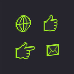 Set of 3d pixel elements. Isometric 8 bit objects. Brutalist style. Cyber symbols in y2k futuristic design. Voxel retro signs. Volumetric geometric shapes. Vector illustration