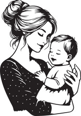 Elegant Black & White Mother’s Day Vector Design | Minimalist Line Art Illustration
