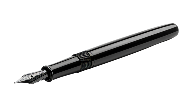 Luxury Black Fountain Pen Close Up Isolated, cut out transparent