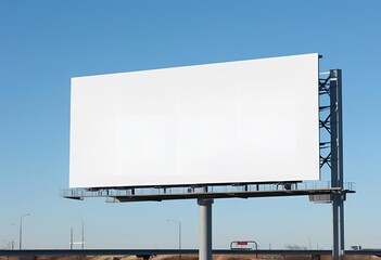 Obraz premium Outdoor blank white billboard mockup — empty advertising canvas for branding, poster design, and commercial ad placement presentations