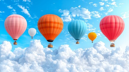 Colorful balloon voyage through a cloudy sky