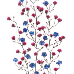 Naklejka premium Crimson and azure floral vines dancing gracefully