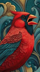 Fototapeta premium Detailed illustration of a cardinal with an open beak.