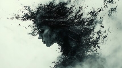 Ethereal disintegration Woman dissolving into smoke