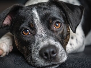 Close-up portrait of a mixed breed dog.