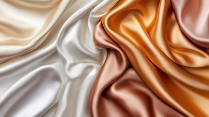 Obraz premium Luxurious silk fabric in creamy, beige, and gold hues, elegantly draped and textured.