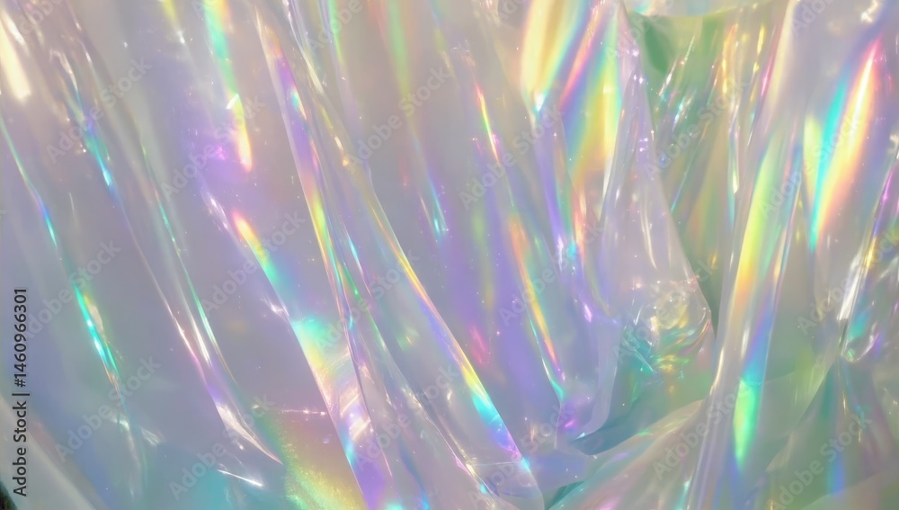 Poster abstraction of colorful sheen reflecting light through translucent material in dynamic patterns