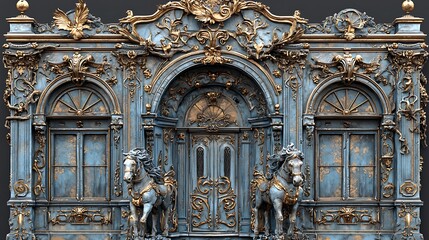 Fototapeta premium Ornate building facade with horse statues