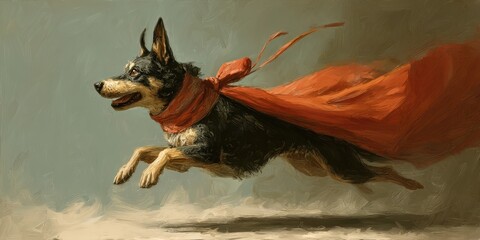 Obraz premium A dashing canine hero in flight.