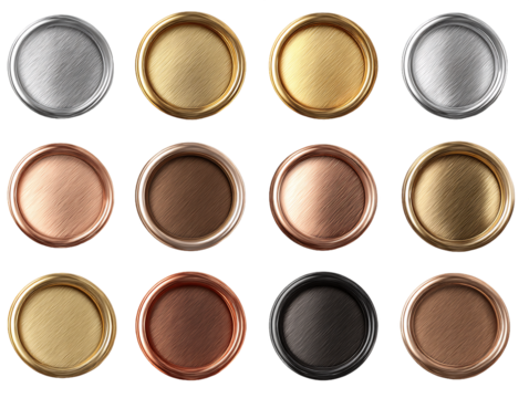 Metallic Discs Texture Collection: Gold, Silver, Bronze, Copper and Black, PNG - Powered by Adobe