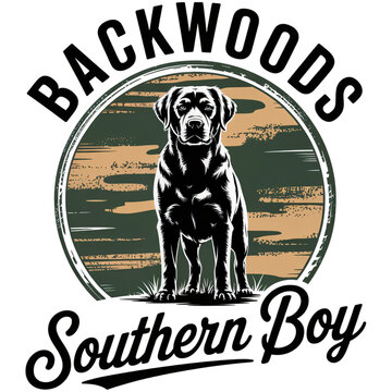 Retro Hunting Dog Emblem - Backwoods Southern Boy Vintage Outdoor Logo