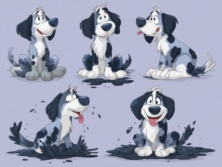 Collection of cartoon dog illustrations in various poses.