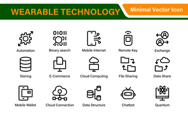 Wearable Technology Icons – Minimal Outline Vector Set for Smart Gadgets, Fitness Trackers, Smartwatches and AR Devices – Line Illustration Pack