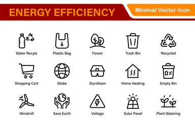 Modern Green Technology Sustainability Icons – Outline, Line Art, and Vector Illustrations for Clean Energy, Recycling, Nature Conservation, and Digital UI