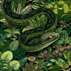 Fototapeta premium Lush jungle environment with a snake.