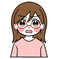 凄く怒った顔の眼鏡の女性のイラスト