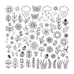 Set of spring doodle on white background. Hand drawn abstract doodle isolated on white background.