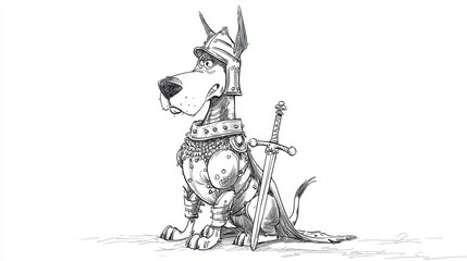 Monochromatic illustration of a canine knight.