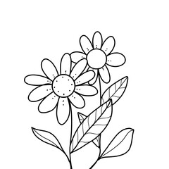 Flowers drawing illustration kids drawing cartoon style  white backgroun, floral, flore