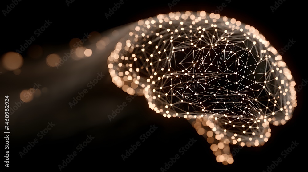 Poster documentary style illustration of a machine learning process featuring artificial intelligence, deep