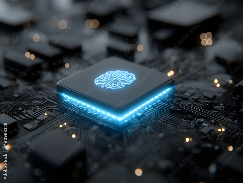 Poster editorial style illustration of a machine learning process featuring artificial intelligence, deep d