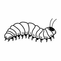 Naklejka premium Curved caterpillar with small legs - line art vector illustration in white background