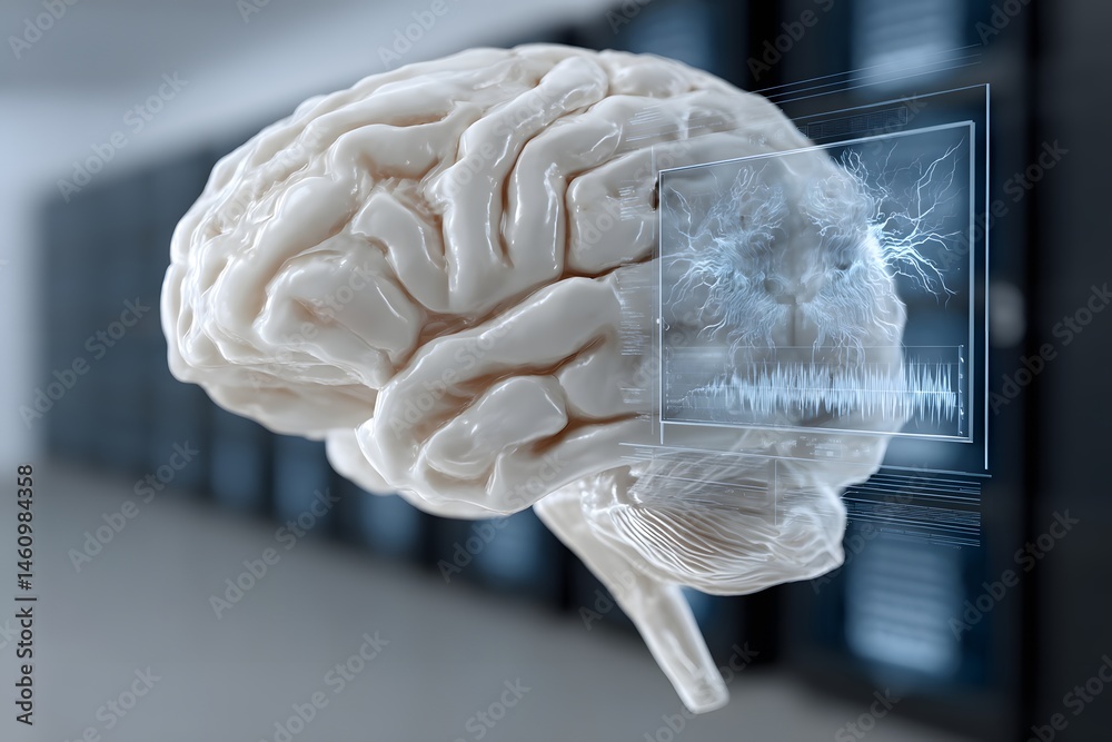 Poster documentary style illustration of a machine learning process featuring artificial intelligence, deep