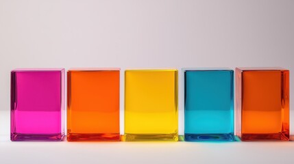 Colorful Transparent Blocks in a Row Displaying Harmony and Creativity in a Minimalist Style