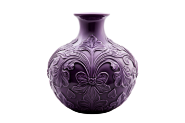 Elegant purple vase with floral ornament, cut out transparent