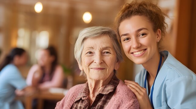 Warm and Inviting Atmosphere in a Senior Care Facility with Friendly Staff and Happy Residents