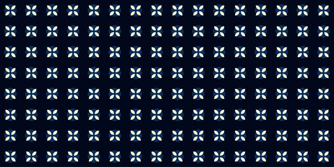 Cute small white flowers pattern doodle shapes motif continuous classic blue background. Modern decoration ditsy floral fabric design textile swatch ladies dress, men's shirt all over print block.